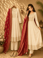 Anarkali Flared Kurti Pant Dupatta Set