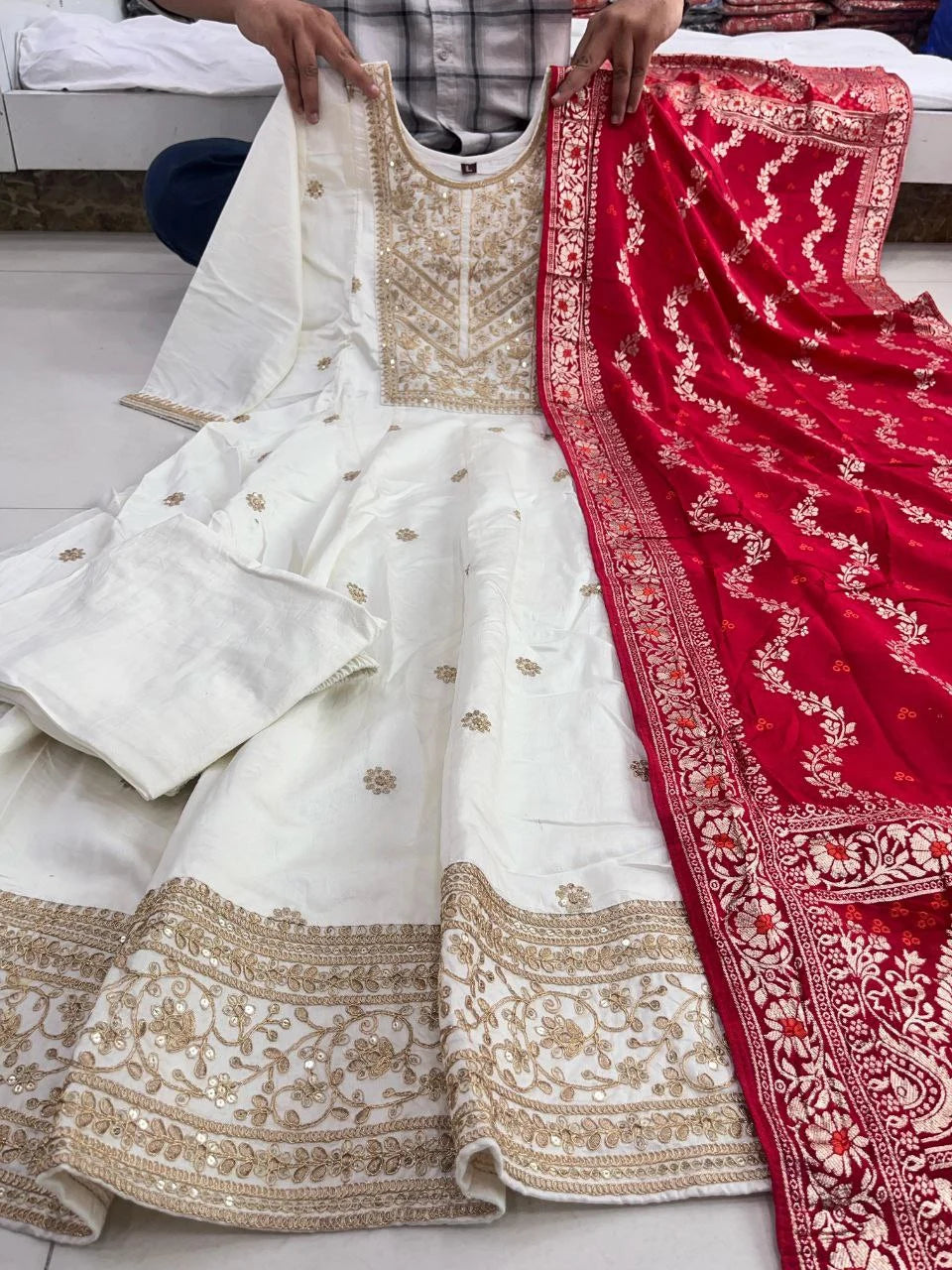Anarkali Flared Kurti Pant Dupatta Set
