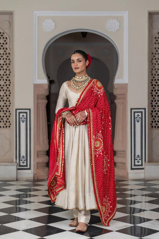 Anarkali Suit with Bandhej Dupatta for Festive Wear