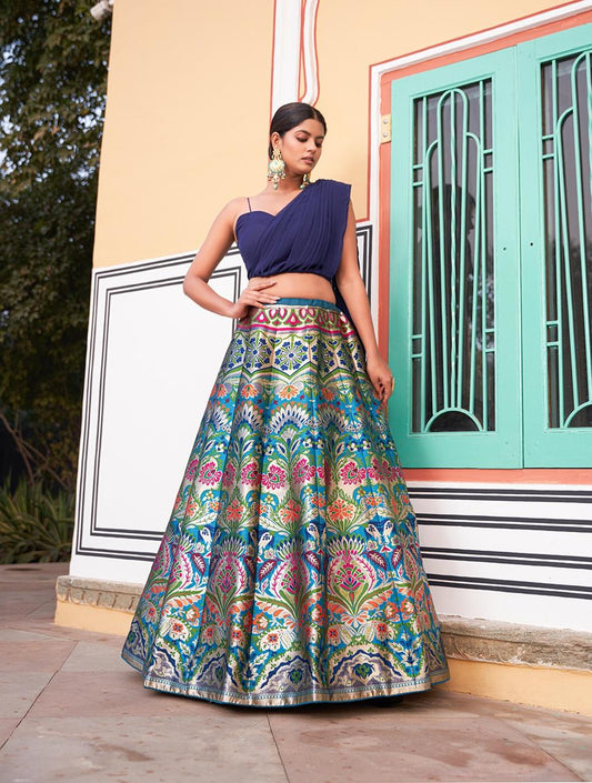 Banarasi Silk Lehenga Choli Set with Stitched Blouse