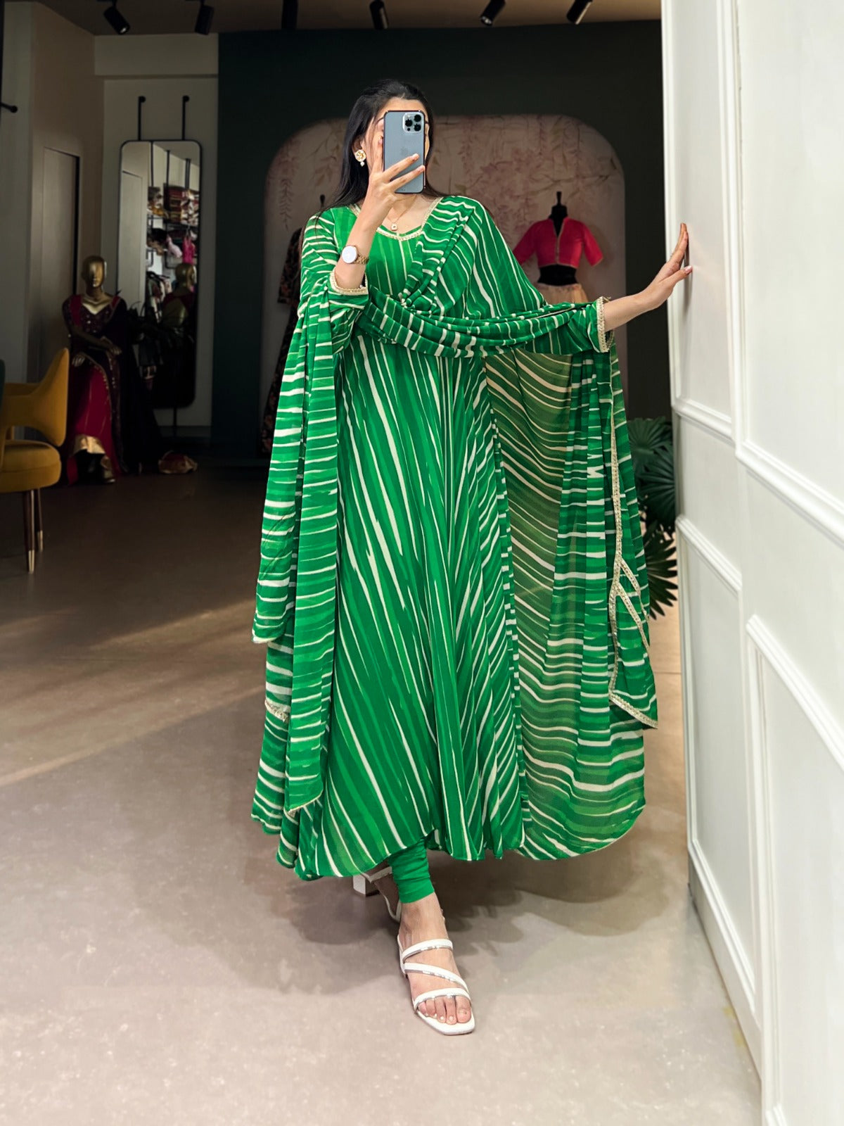 Bandhani Print Anarkali Kurta Set for Women Festive Wear
