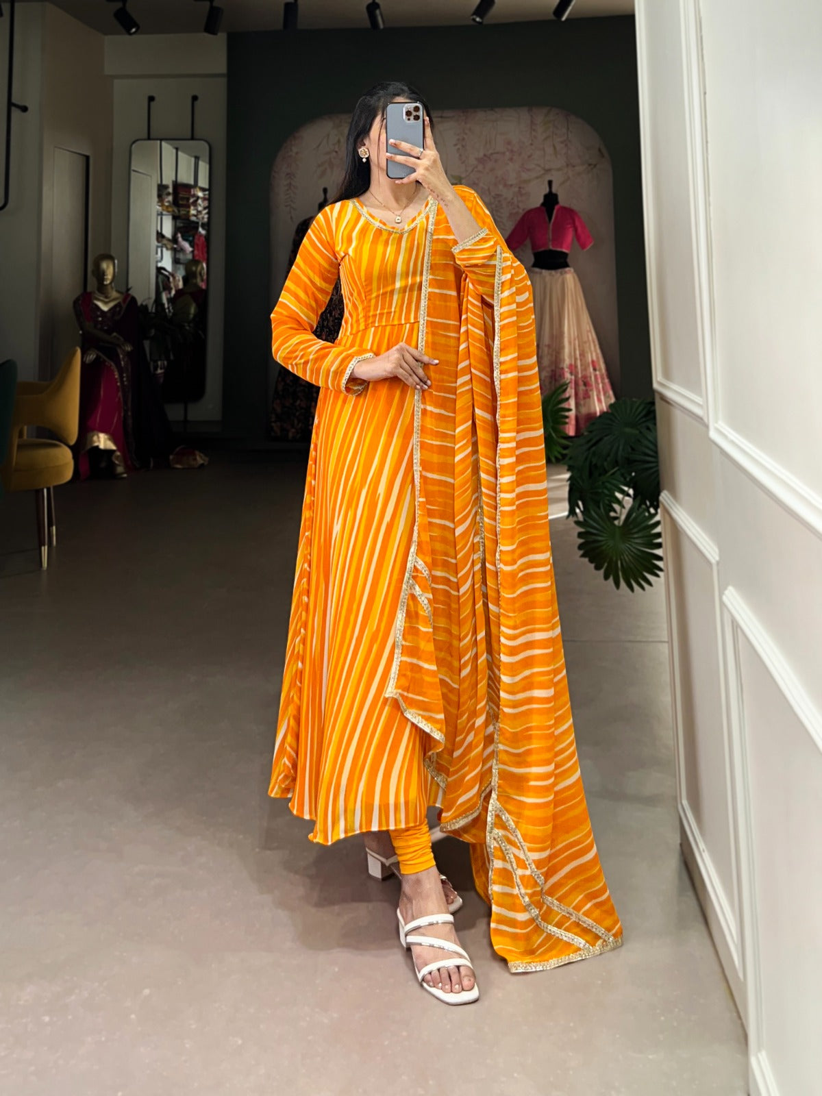 Bandhani Print Anarkali Kurta Set for Women Festive Wear