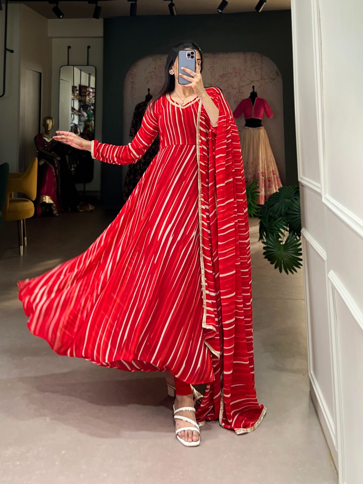 Bandhani Print Anarkali Kurta Set for Women Festive Wear