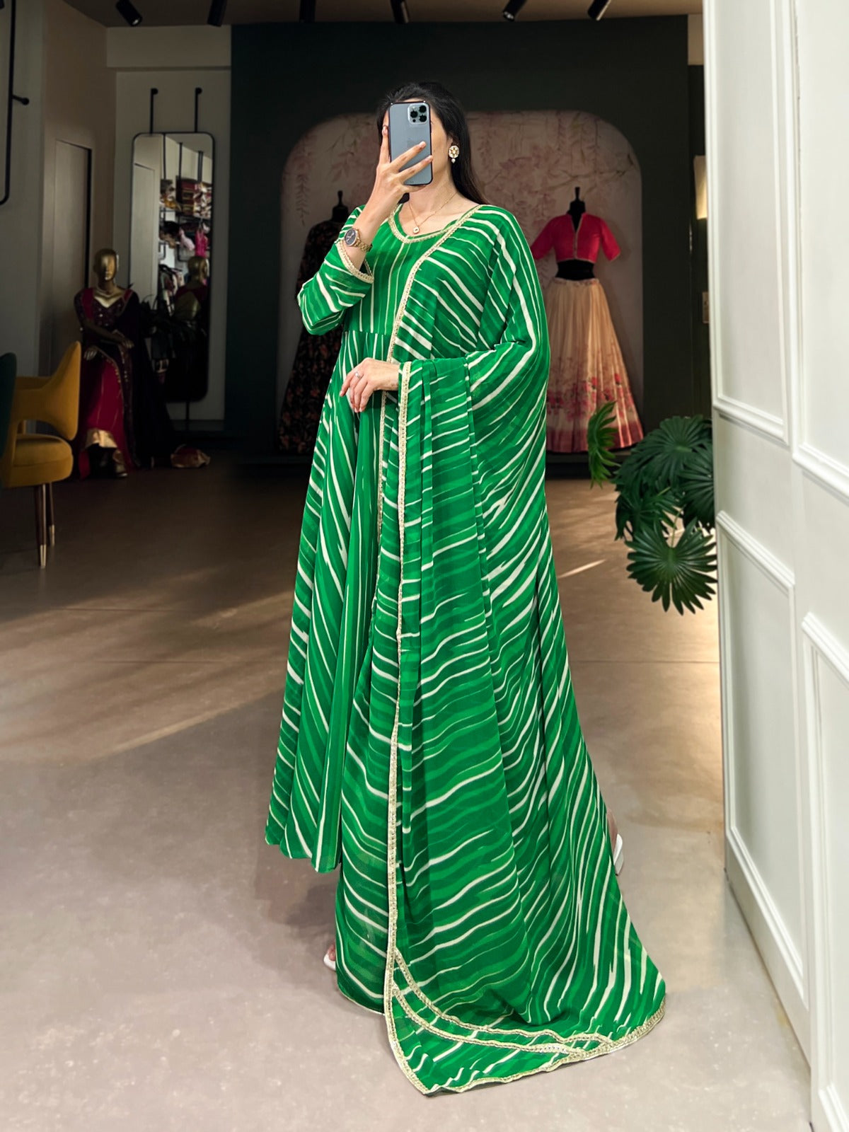 Bandhani Print Anarkali Kurta Set for Women Festive Wear