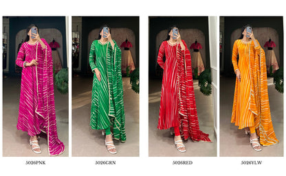 Bandhani Print Anarkali Kurta Set for Women Festive Wear