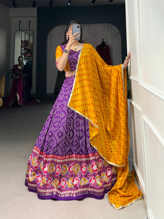 Bandhani Print Lehenga with Traditional Motif Border