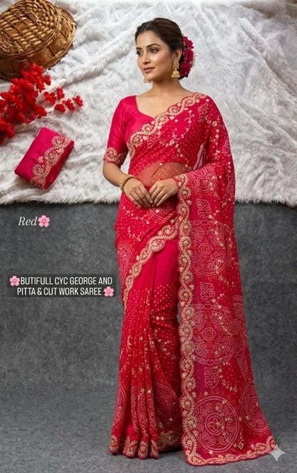 Banglori Silk Bandhej Pattern Saree