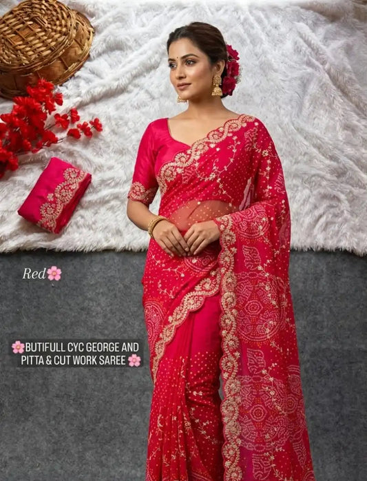 Banglori Silk Bandhej Pattern Saree