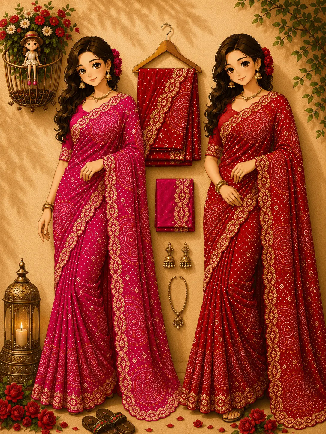 Banglori Silk Bandhej Pattern Saree