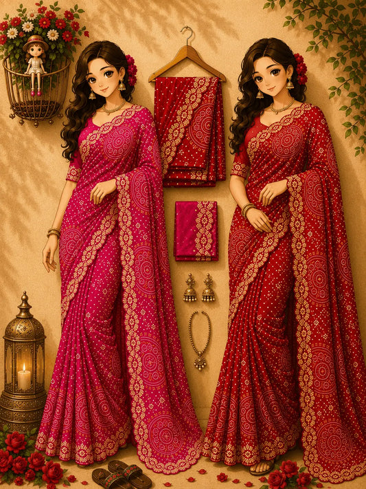 Banglori Silk Bandhej Pattern Saree