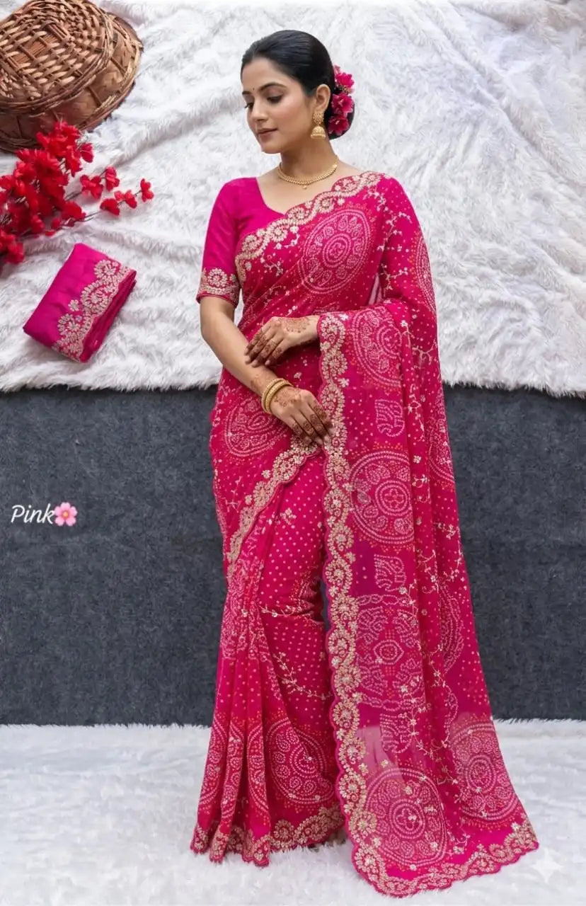 Banglori Silk Bandhej Pattern Saree