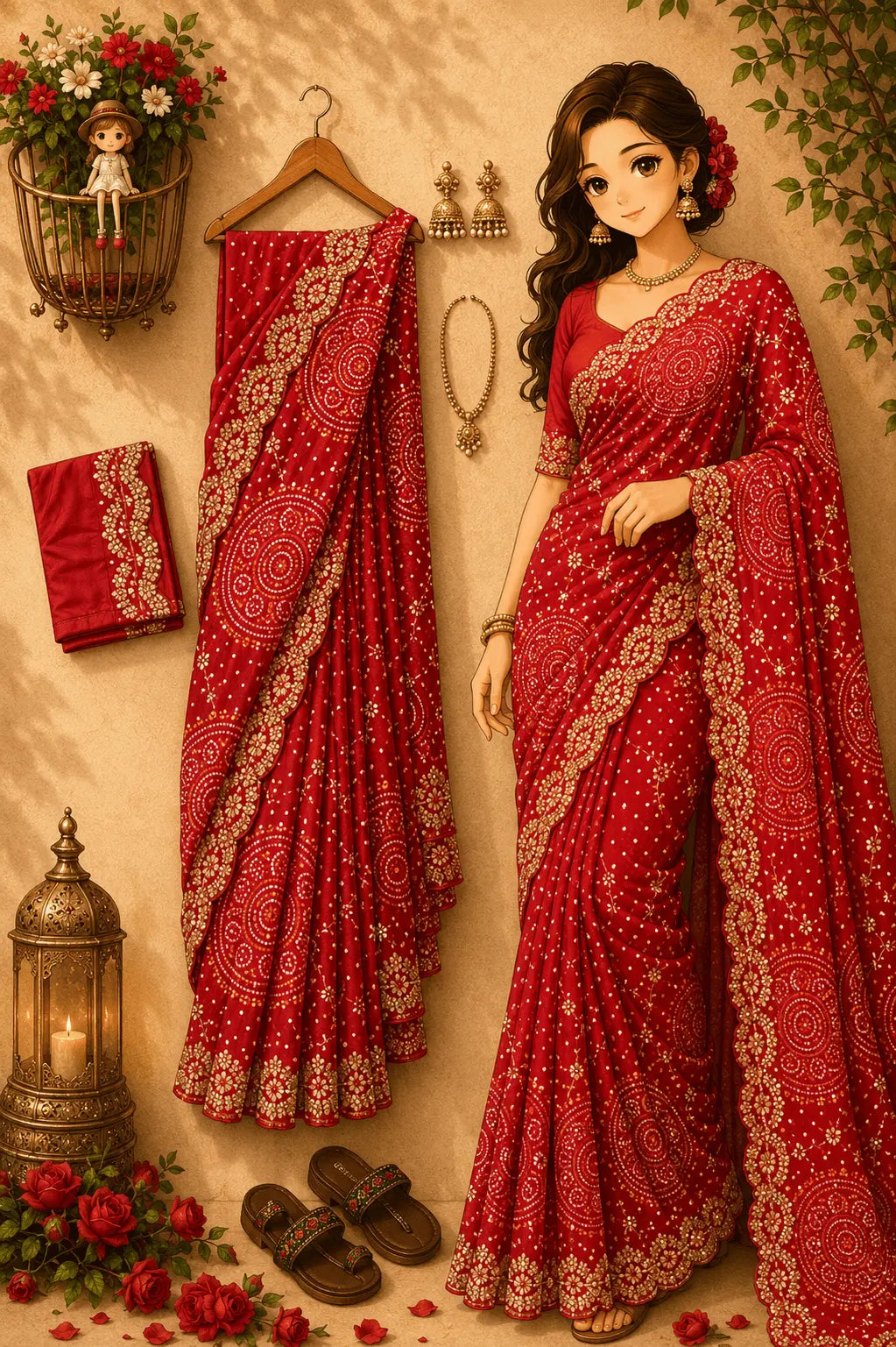 Banglori Silk Bandhej Pattern Saree