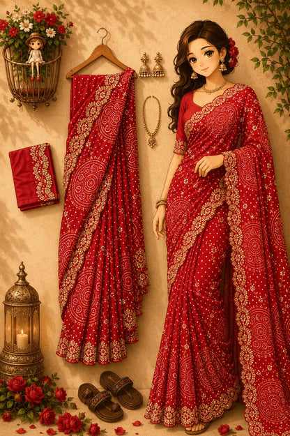 Banglori Silk Bandhej Pattern Saree
