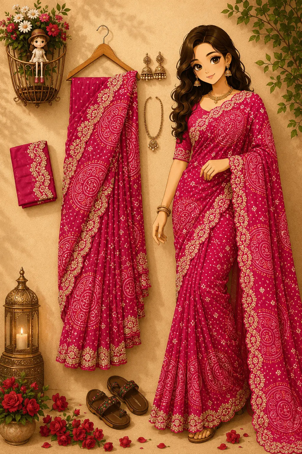 Banglori Silk Bandhej Pattern Saree