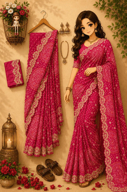 Banglori Silk Bandhej Pattern Saree