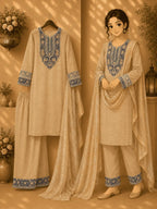 Beige Embroidered Kurti Palazzo Set
