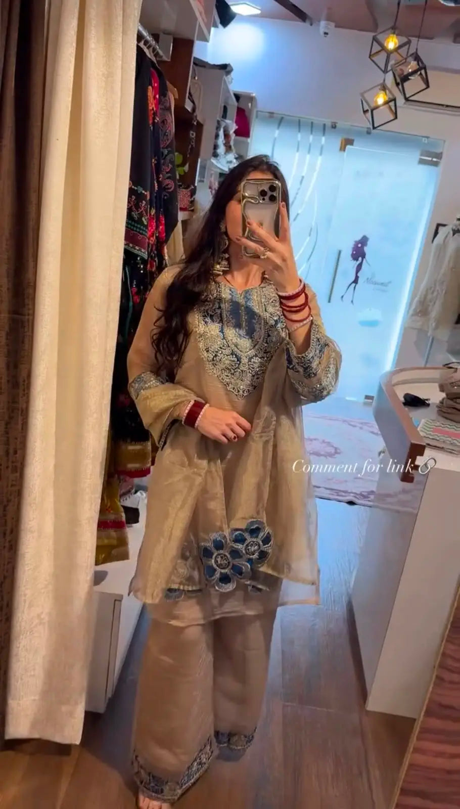 Beige Embroidered Kurti Palazzo Set
