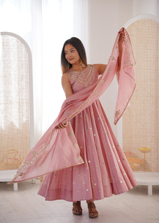 Blush Pink Embroidered Anarkali Dress