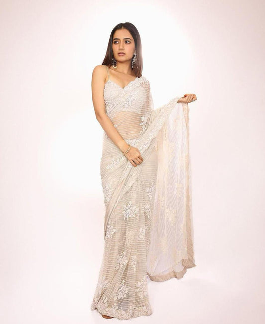 Butterfly Soft Net Saree with Sequin Embroidered Blouse