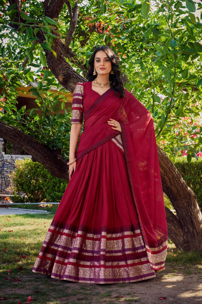 Chanderi Lehenga Choli with Zari Weaving for Festivals