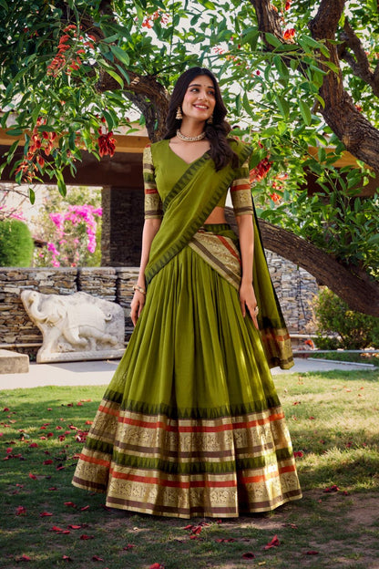 Chanderi Lehenga Choli with Zari Weaving for Festivals