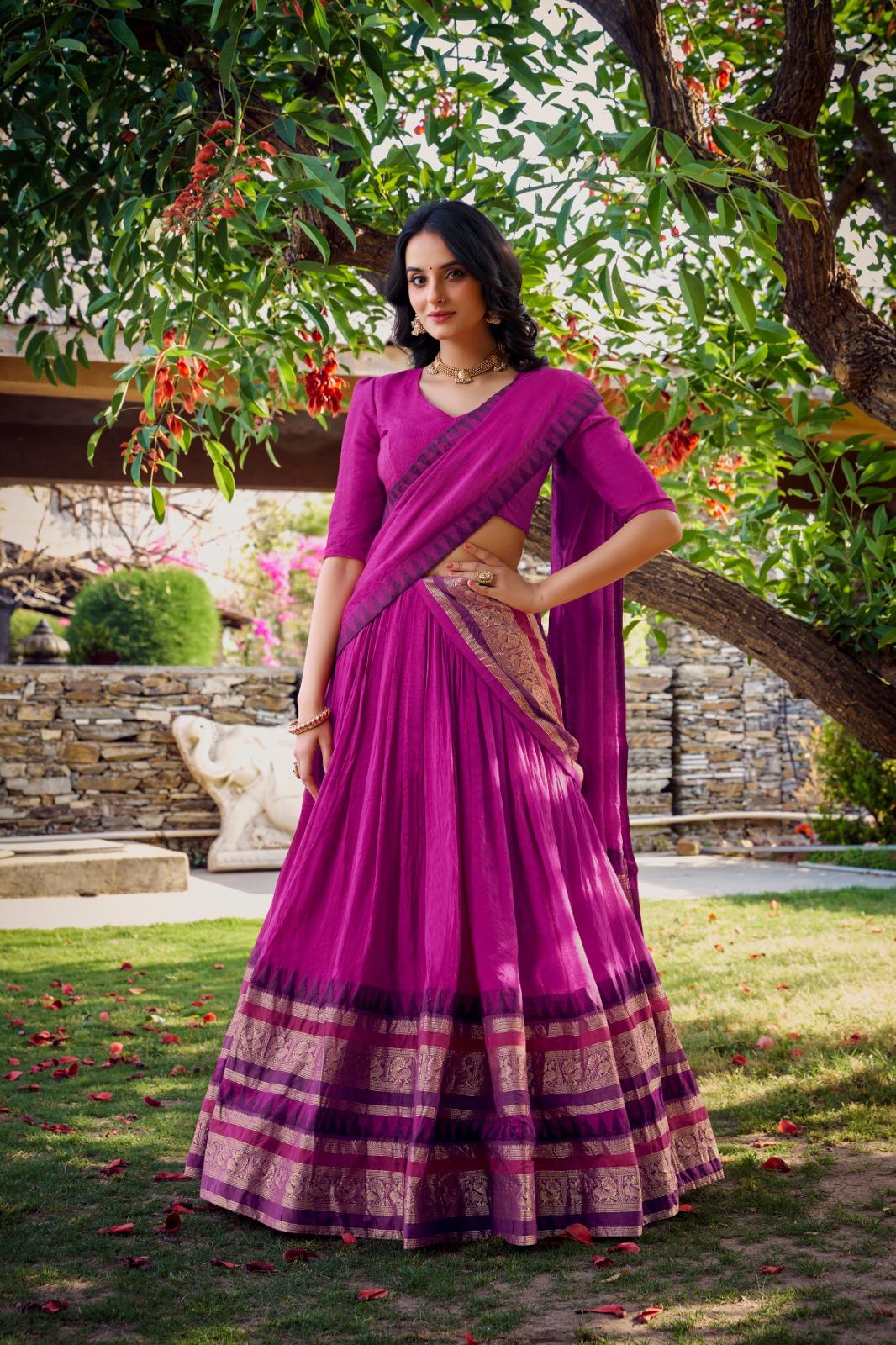 Chanderi Lehenga Choli with Zari Weaving for Festivals