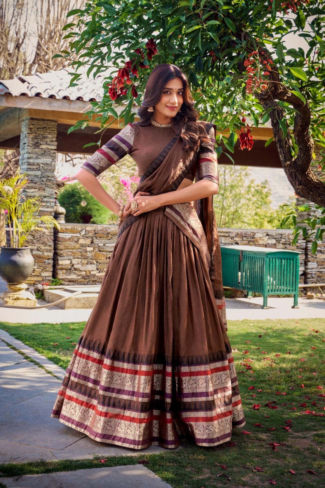 Chanderi Lehenga Choli with Zari Weaving for Festivals
