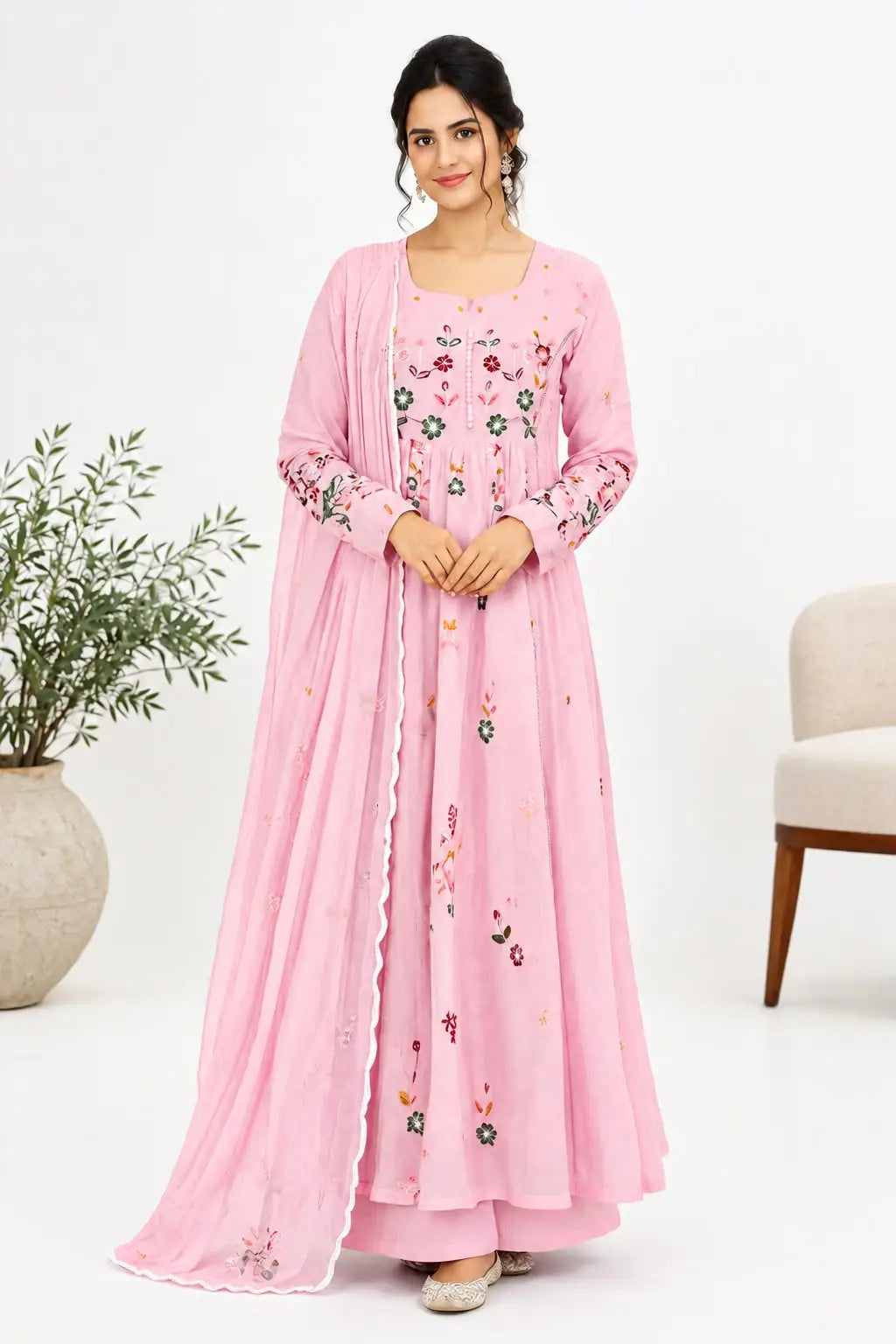 Chanderi Silk Anarkali Gown for Women