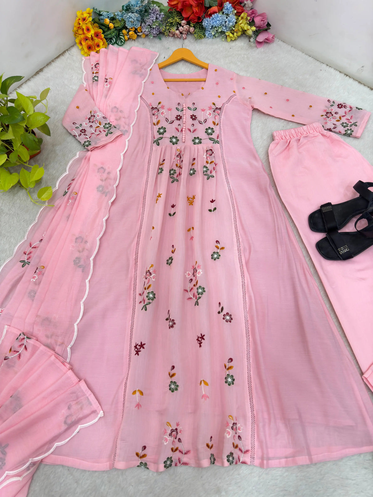 Chanderi Silk Anarkali Gown for Women
