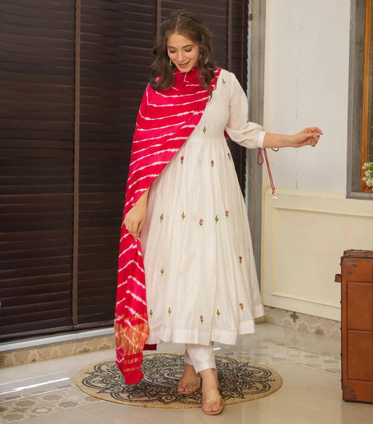 Chanderi Silk Suit Pant Set for Women
