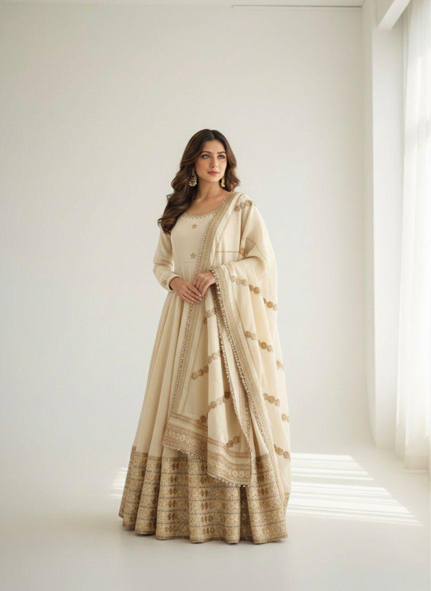 Chinon Silk Anarkali Gown Set