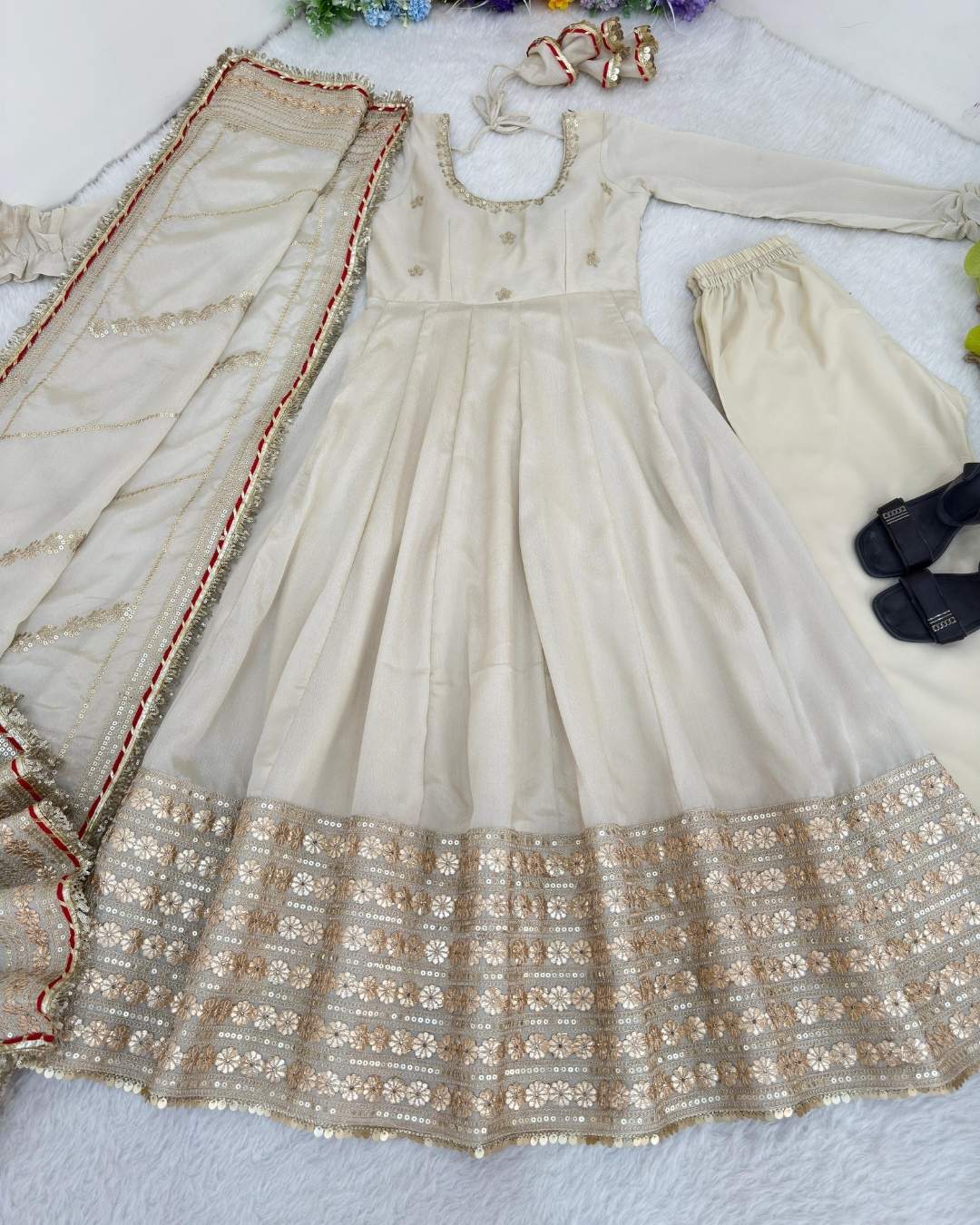 Chinon Silk Anarkali Gown Set