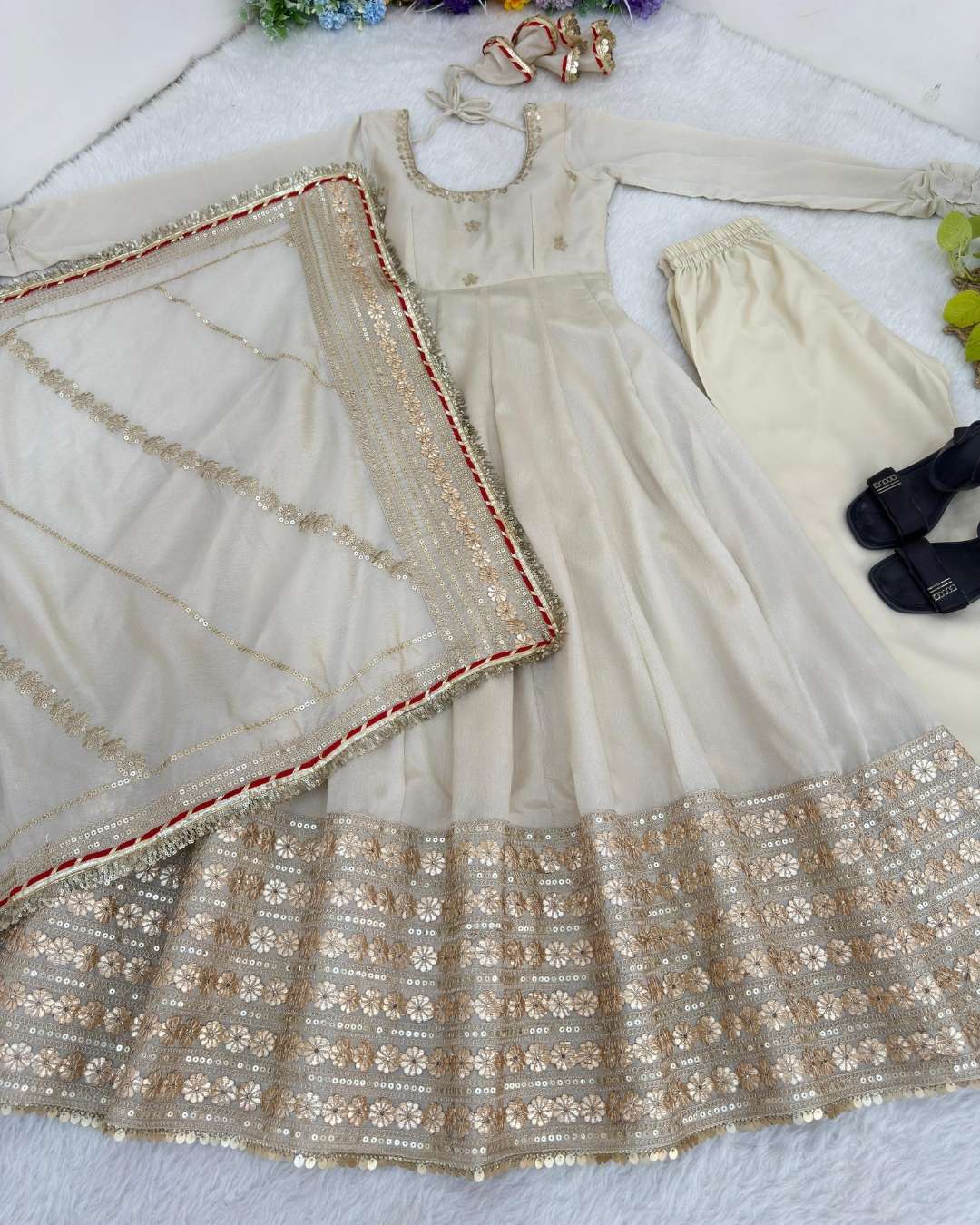 Chinon Silk Anarkali Gown Set
