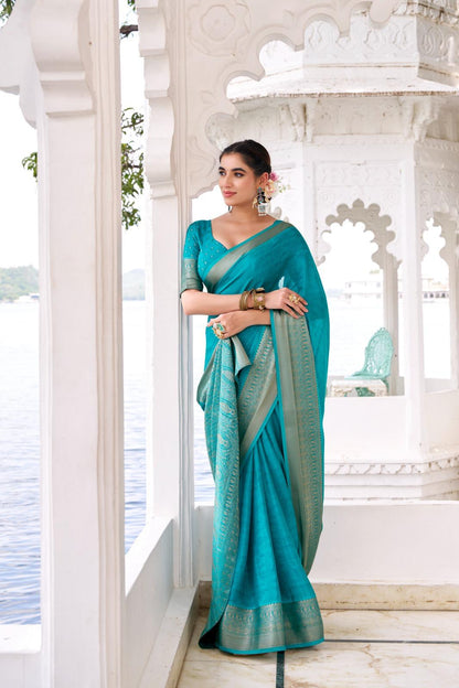 Classic Party Wear Saree with Golden Border Work