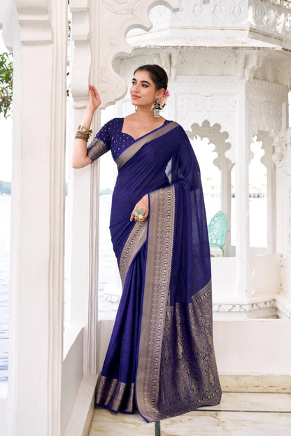 Classic Party Wear Saree with Golden Border Work