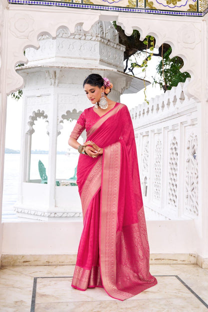 Classic Party Wear Saree with Golden Border Work