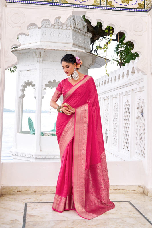 Classic Party Wear Saree with Golden Border Work