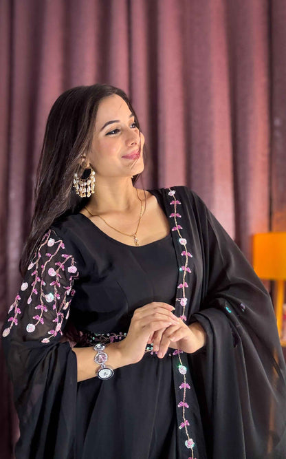 Classy Black Gown with Dupatta for Party Wear