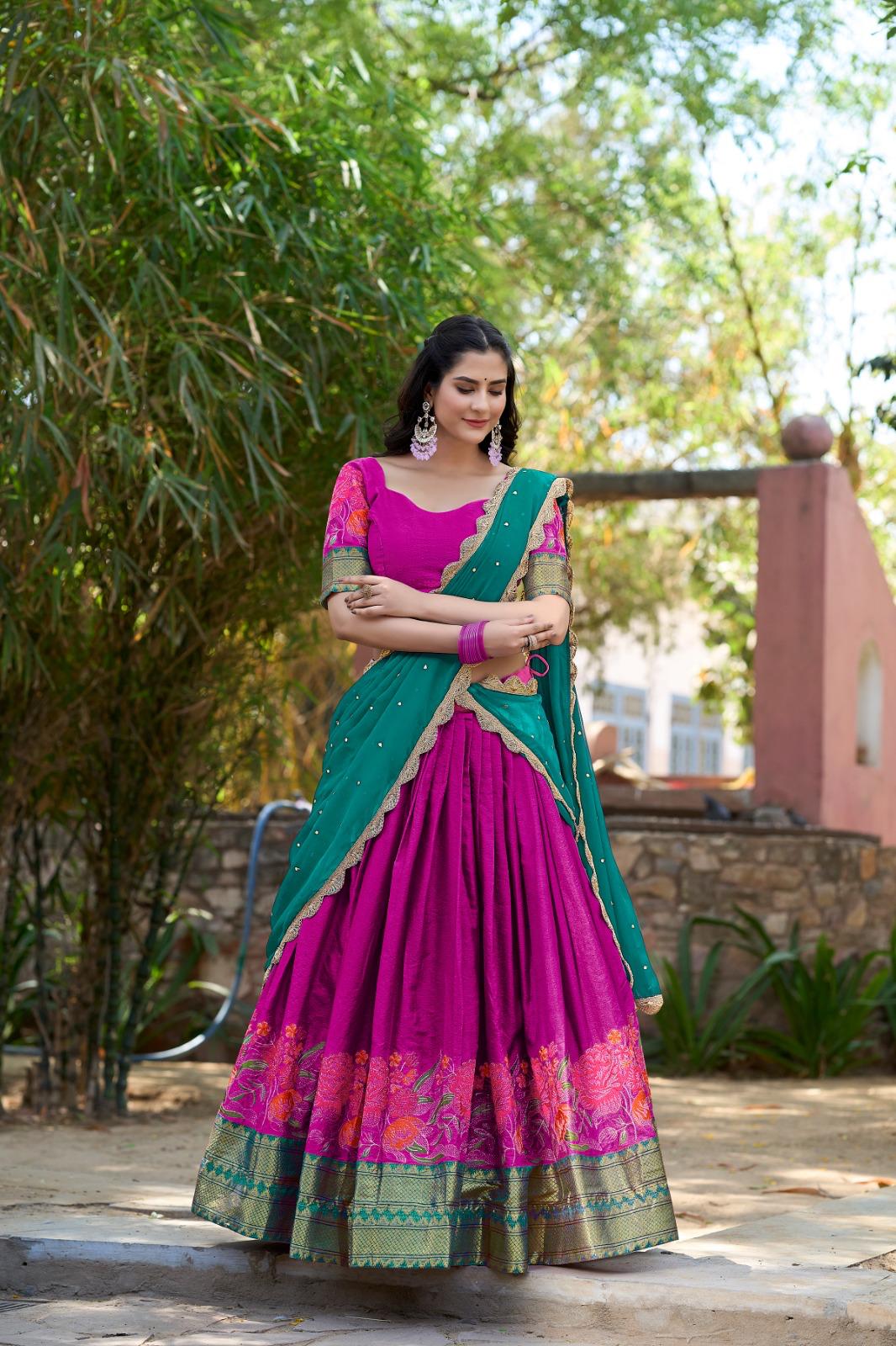 Cotton Silk Lehenga Choli with Embroidered Dupatta