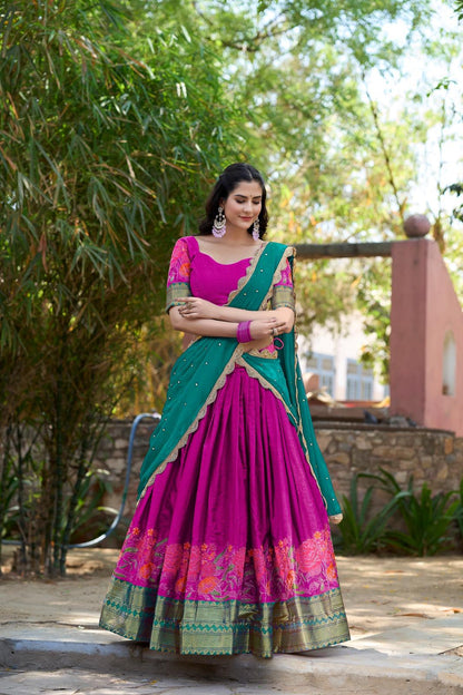 Cotton Silk Lehenga Choli with Embroidered Dupatta
