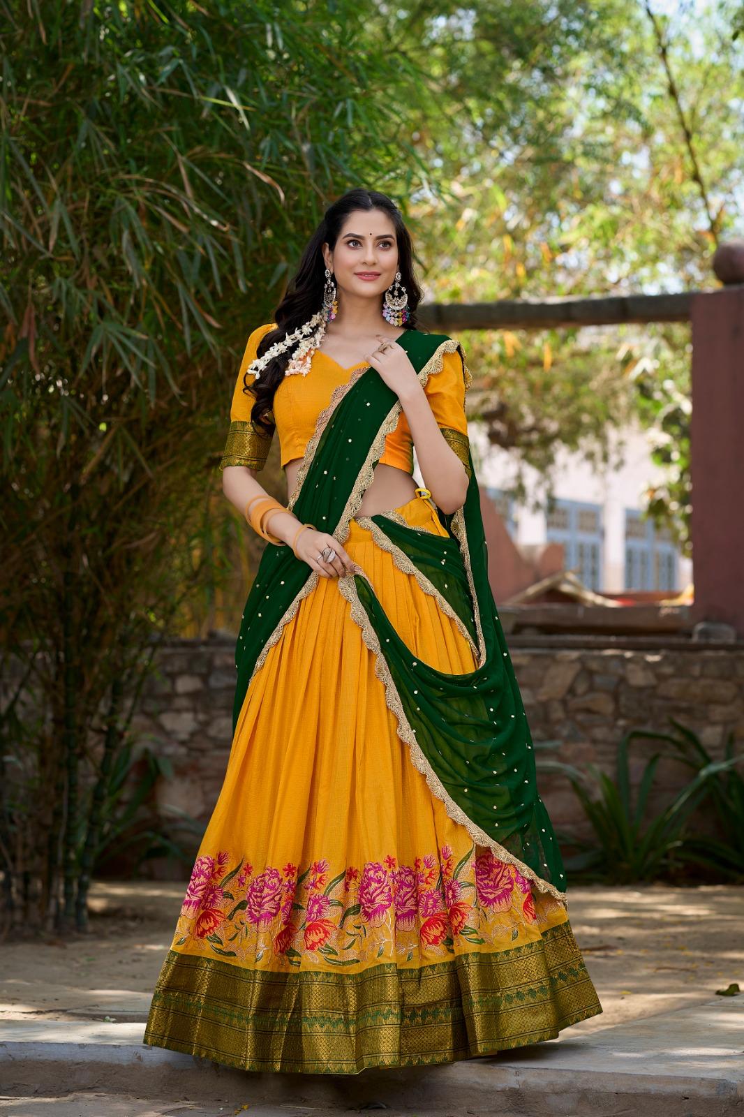 Cotton Silk Lehenga Choli with Embroidered Dupatta