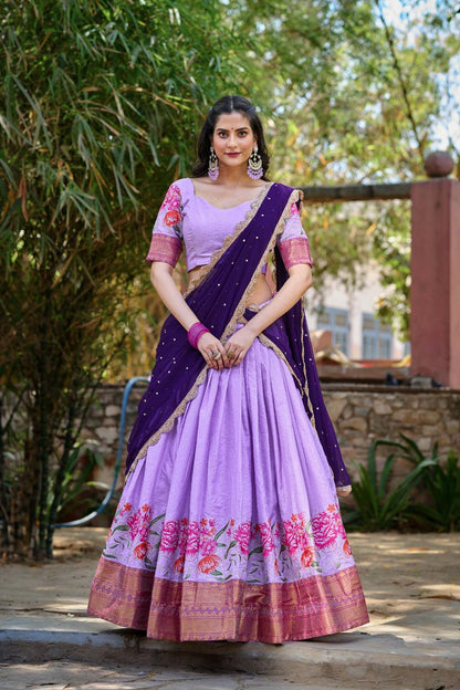 Cotton Silk Lehenga Choli with Embroidered Dupatta