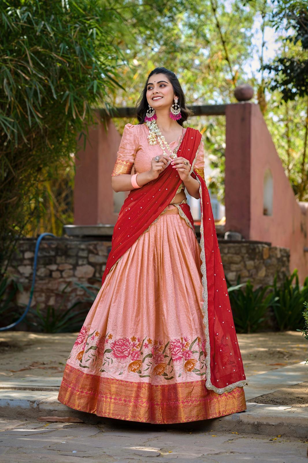 Cotton Silk Lehenga Choli with Embroidered Dupatta
