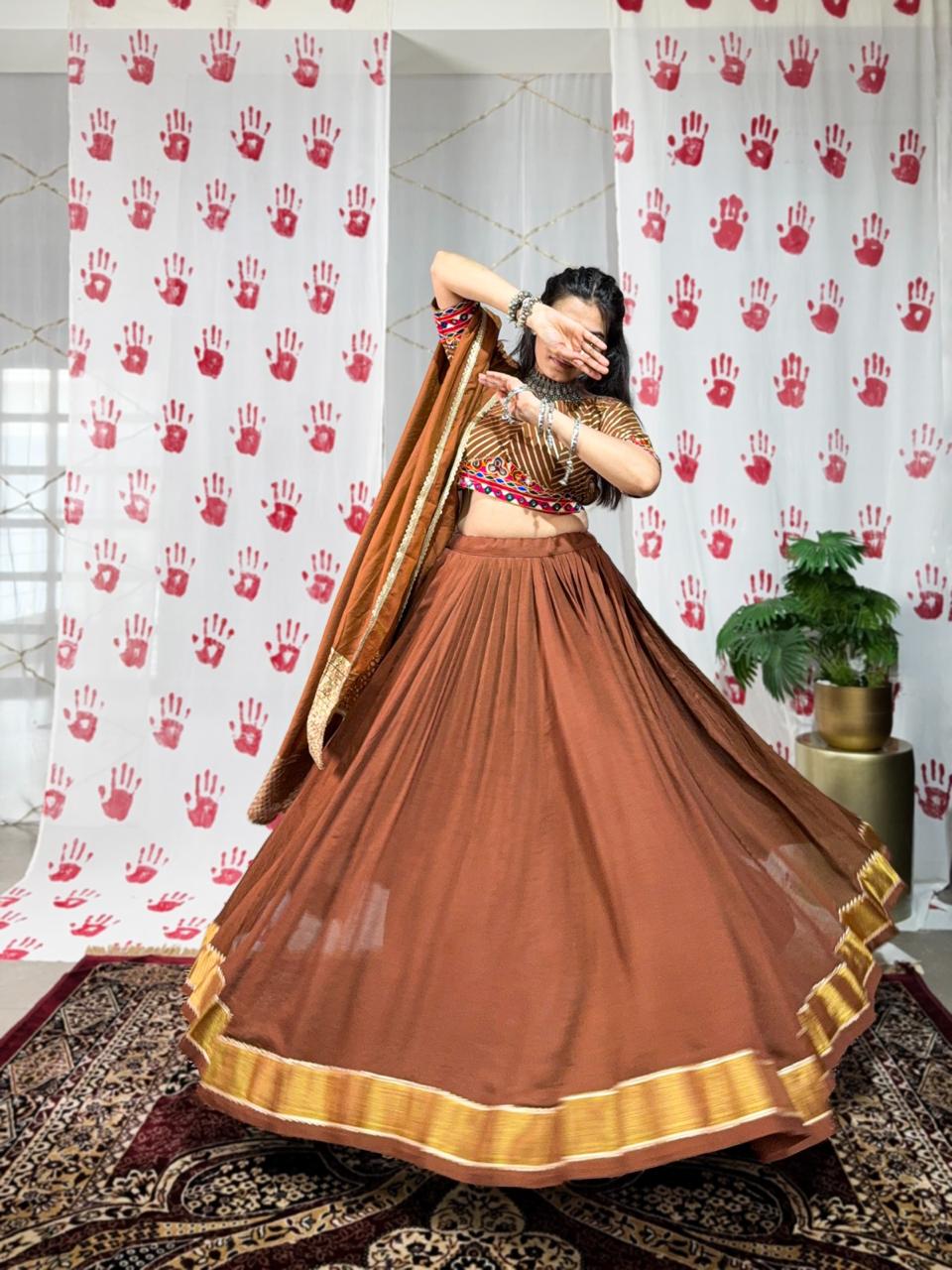 Designer Chanderi Lehenga Choli with Mirror Work Dupatta