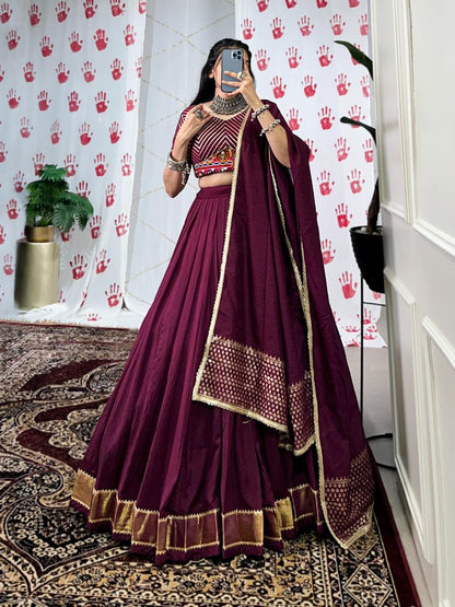 Designer Chanderi Lehenga Choli with Mirror Work Dupatta