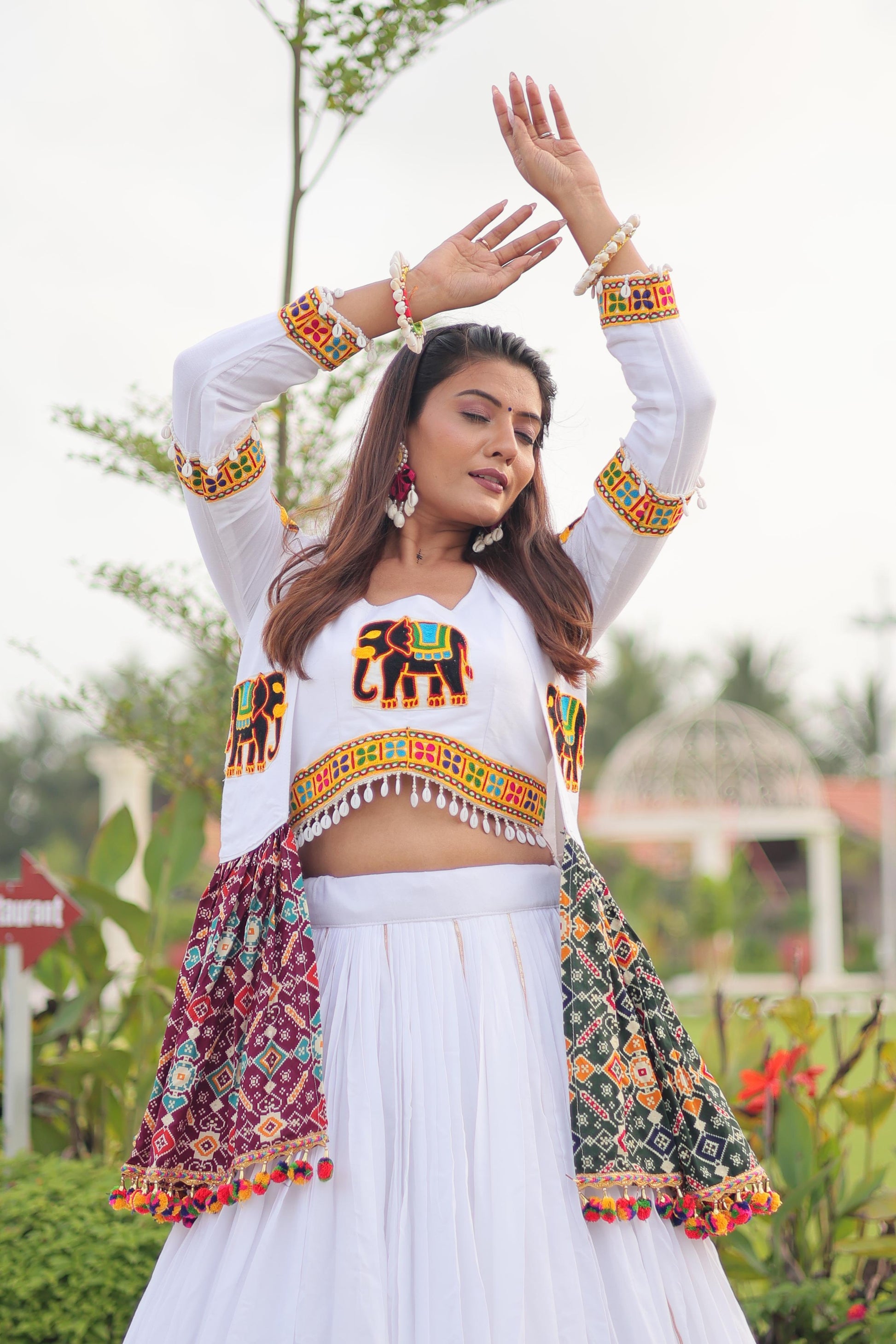 Designer Cotton Gamthi Work Lehenga with Koti & Choli