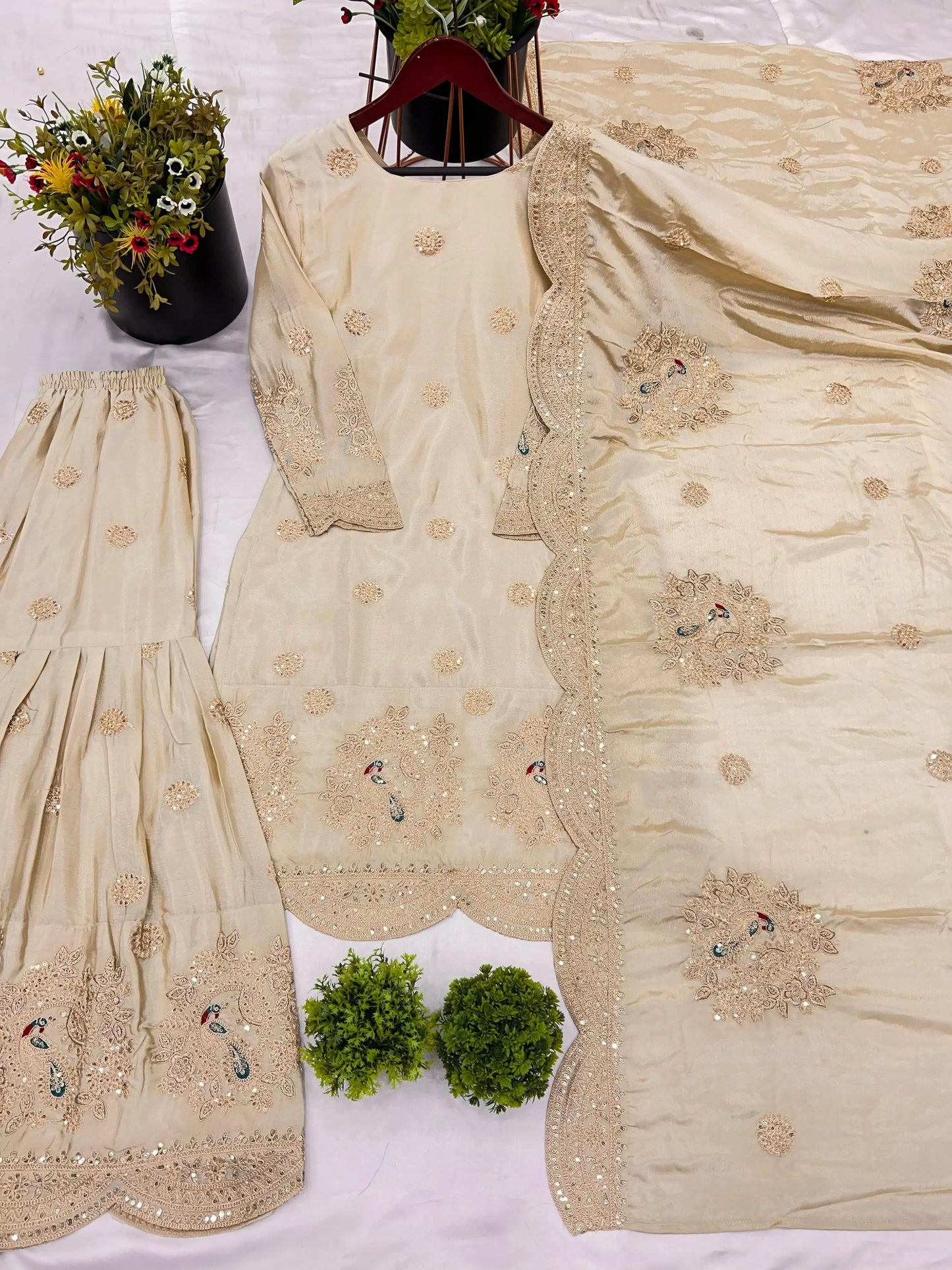 Designer Cream Sharara Suit