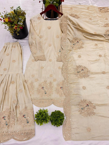 Designer Cream Sharara Suit