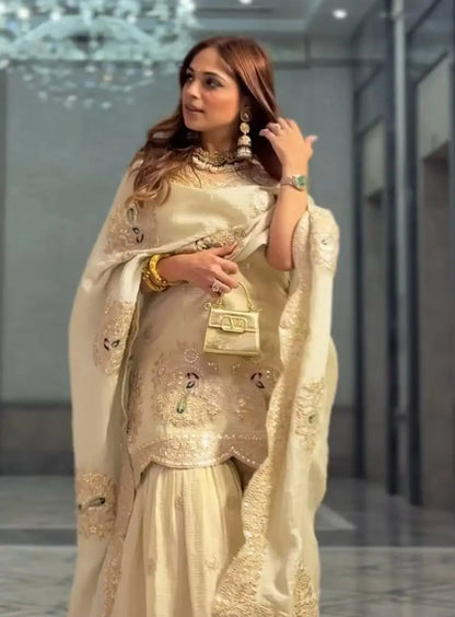 Designer Cream Sharara Suit