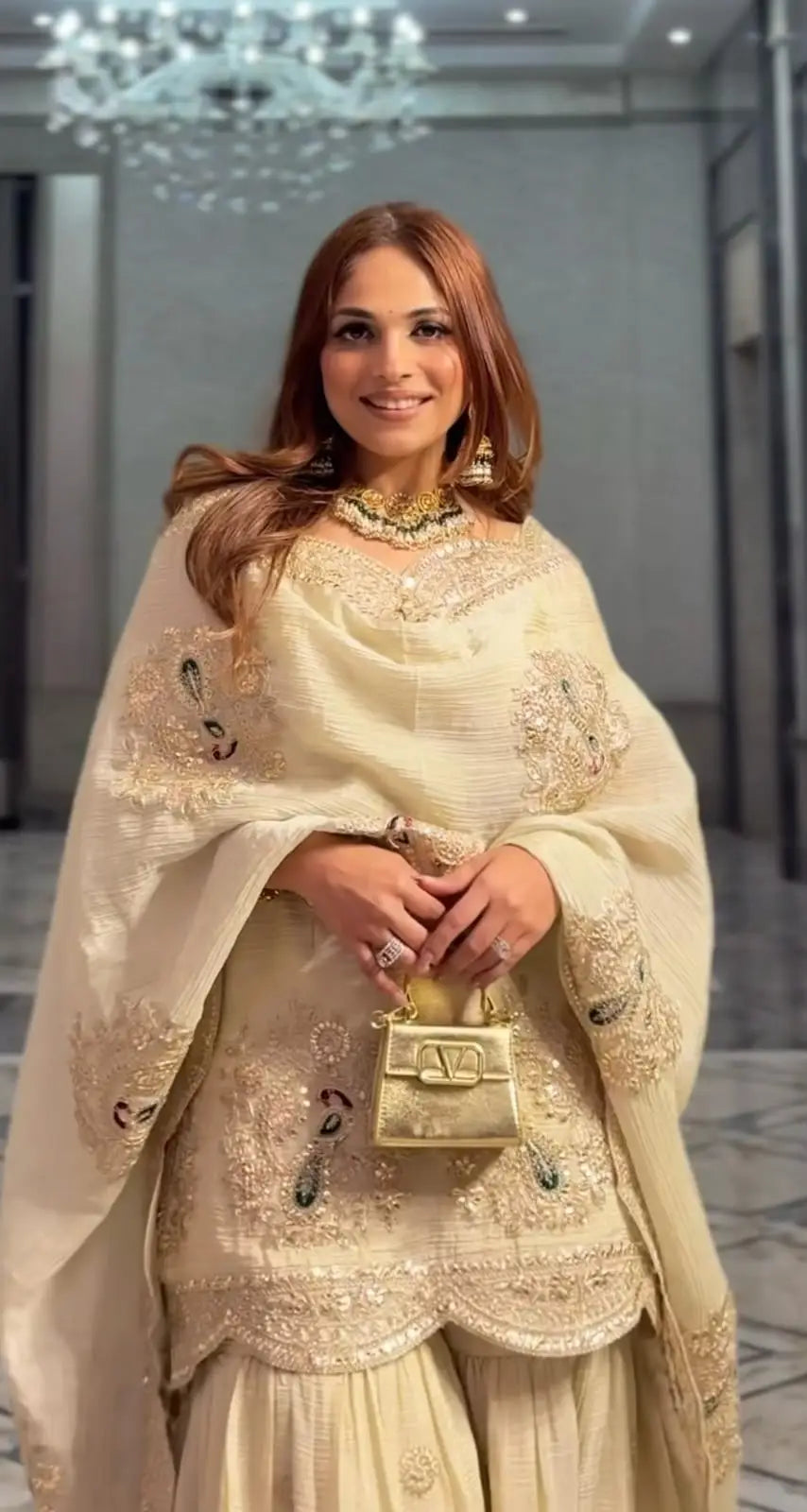 Designer Cream Sharara Suit